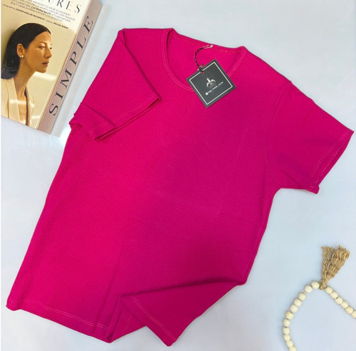 تیشرت کبریتی سرخابی آستین کوتاه