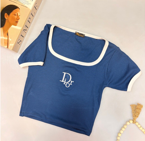 کراپ یقه خشتی سورمه ای زنانه کبریتی