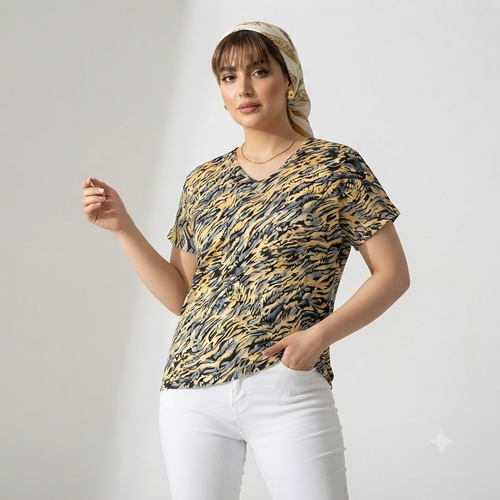 تیشرت گیاهی نقره کوب کد ۱۳ ، یقه ۷