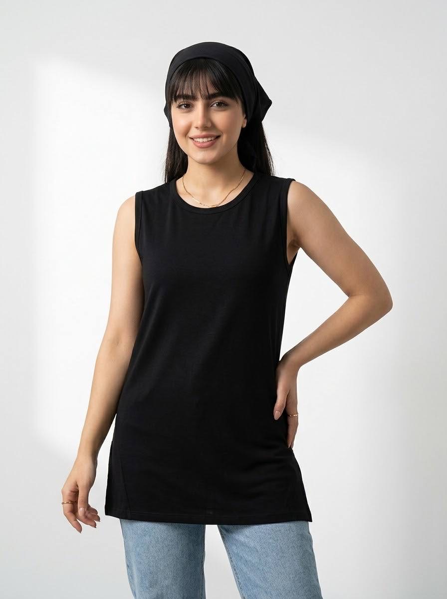 زیر سارافون ساده مشکی پارچه ویسکوز با کشسانی بالا کد 556